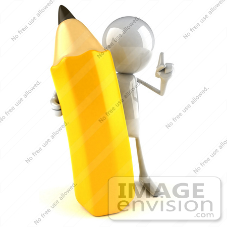 #44122 Royalty-Free (RF) Illustration of a 3d White Man Mascot Holding A Large Pencil - Version 1 by Julos