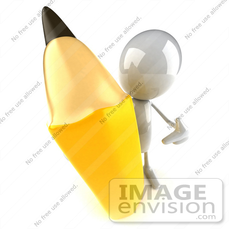 #44126 Royalty-Free (RF) Illustration of a 3d White Man Mascot Holding A Large Pencil - Version 3 by Julos