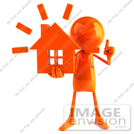 #44132 Royalty-Free (RF) Illustration of a 3d Red Man Mascot Holding A House by Julos