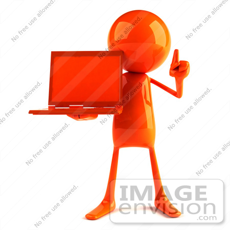 #44133 Royalty-Free (RF) Illustration of a 3d Red Man Mascot Holding A Laptop - Version 1 by Julos