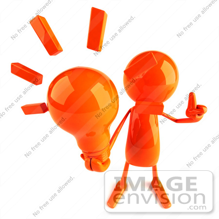 #44134 Royalty-Free (RF) Illustration of a 3d Red Man Mascot Holding A Light Bulb - Version 2 by Julos