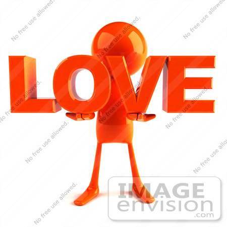 #44136 Royalty-Free (RF) Illustration of a 3d Red Man Mascot Holding LOVE by Julos