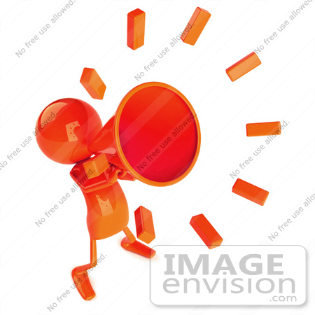 #44138 Royalty-Free (RF) Illustration of a 3d Red Man Mascot Yelling Through A Megaphone by Julos