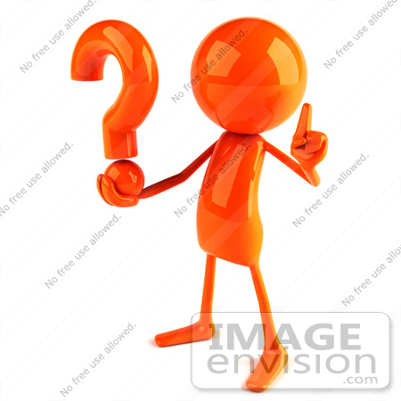 #44139 Royalty-Free (RF) Illustration of a 3d Red Man Mascot Holding A Question Mark - Version 2 by Julos