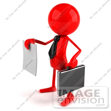 #44144 Royalty-Free (RF) Illustration of a 3d Red Man Mascot Holding Out A Contract - Version 2 by Julos