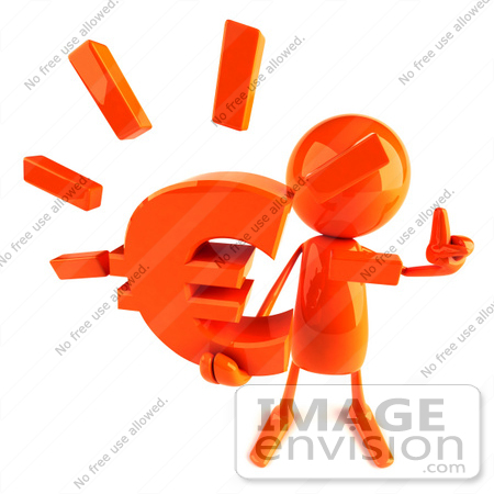 #44145 Royalty-Free (RF) Illustration of a 3d Red Man Mascot Holding A Euro Symbol by Julos