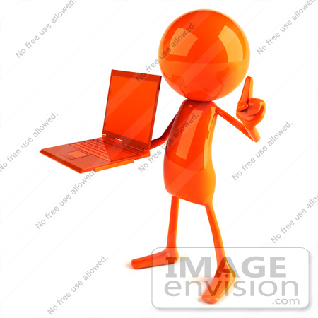 #44151 Royalty-Free (RF) Illustration of a 3d Red Man Mascot Holding A Laptop - Version 2 by Julos