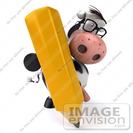 #44153 Royalty-Free (RF) Illustration of a 3d Dairy Cow Mascot With a Pencil - Pose 3 by Julos