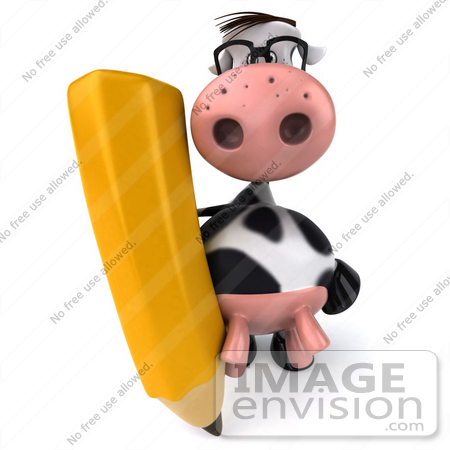#44155 Royalty-Free (RF) Illustration of a 3d Dairy Cow Mascot With a Pencil - Pose 2 by Julos