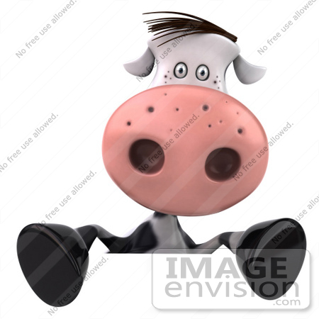 #44156 Royalty-Free (RF) Illustration of a 3d Dairy Cow Mascot Behind a Blank Sign - Pose 2 by Julos