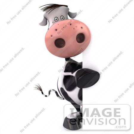 #44159 Royalty-Free (RF) Illustration of a 3d Dairy Cow Mascot Behind a Blank Sign - Pose 3 by Julos