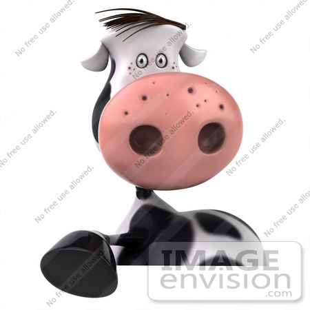 #44166 Royalty-Free (RF) Illustration of a 3d Dairy Cow Mascot Behind a Blank Sign - Pose 1 by Julos