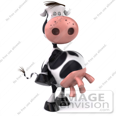 #44167 Royalty-Free (RF) Illustration of a 3d Dairy Cow Mascot Standing And Facing Right by Julos