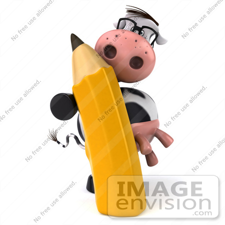 #44169 Royalty-Free (RF) Illustration of a 3d Dairy Cow Mascot With a Pencil - Pose 1 by Julos