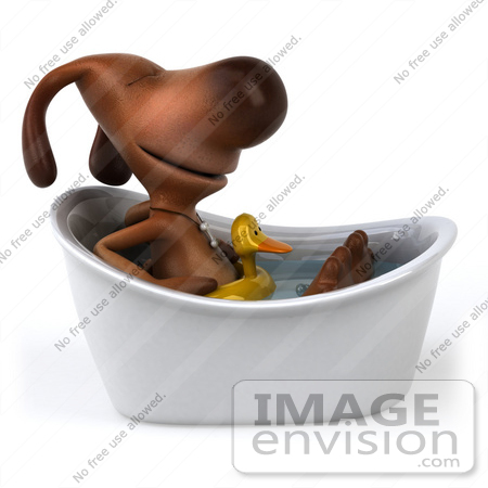 #44170 Royalty-Free (RF) Cartoon Illustration of a 3d Brown Dog Mascot Taking a Bath - Pose 3 by Julos