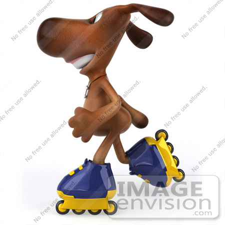 #44171 Royalty-Free (RF) Cartoon Illustration of a 3d Brown Dog Mascot Roller Blading - Pose 3 by Julos