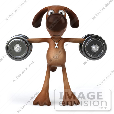 #44173 Royalty-Free (RF) Cartoon Illustration of a 3d Brown Dog Mascot Lifting Weights - Pose 4 by Julos