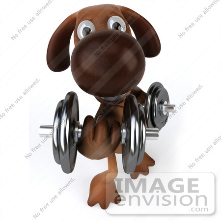 #44174 Royalty-Free (RF) Cartoon Illustration of a 3d Brown Dog Mascot Lifting Weights - Pose 3 by Julos