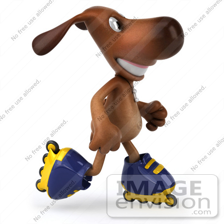 #44177 Royalty-Free (RF) Cartoon Illustration of a 3d Brown Dog Mascot Roller Blading - Pose 4 by Julos