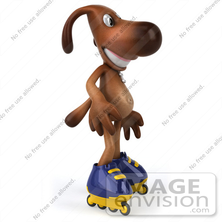 #44178 Royalty-Free (RF) Cartoon Illustration of a 3d Brown Dog Mascot Roller Blading - Pose 1 by Julos