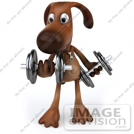 #44182 Royalty-Free (RF) Cartoon Illustration of a 3d Brown Dog Mascot Lifting Weights - Pose 1 by Julos