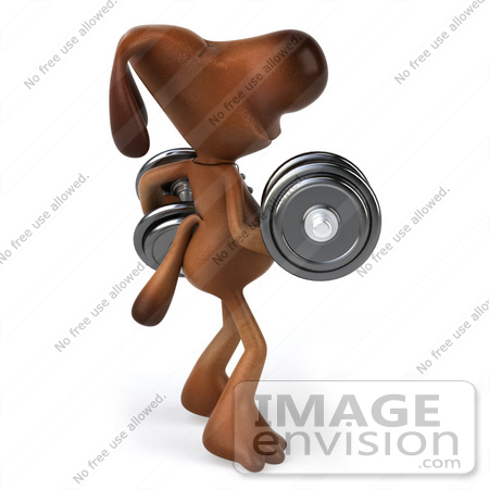 #44183 Royalty-Free (RF) Cartoon Illustration of a 3d Brown Dog Mascot Lifting Weights - Pose 2 by Julos