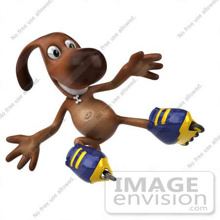 #44184 Royalty-Free (RF) Cartoon Illustration of a 3d Brown Dog Mascot Roller Blading - Pose 5 by Julos