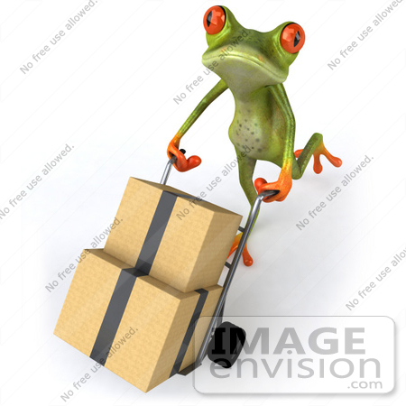 #44191 Royalty-Free (RF) Illustration of a 3d Red Eyed Tree Frog Mascot Delivering Boxes by Julos