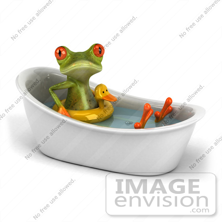 #44194 Royalty-Free (RF) Illustration of a 3d Red Eyed Tree Frog Mascot Taking a Bath - Pose 3 by Julos