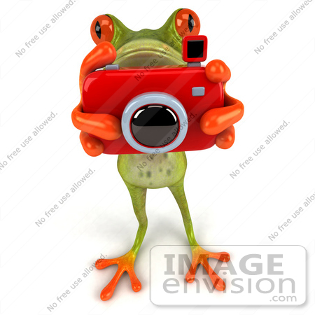 #44195 Royalty-Free (RF) Illustration of a 3d Red Eyed Tree Frog Mascot Taking Pictures - Pose 1 by Julos