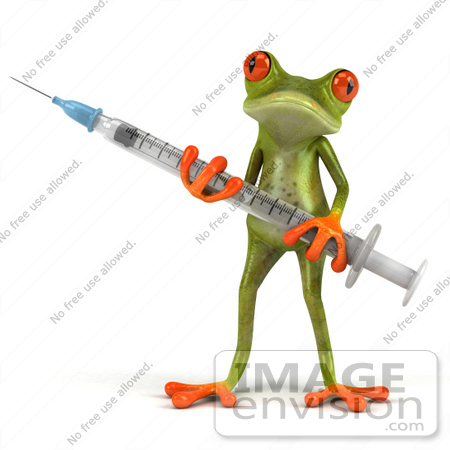 #44211 Royalty-Free (RF) Illustration of a 3d Red Eyed Tree Frog Mascot Holding a Syringe - Pose 1 by Julos