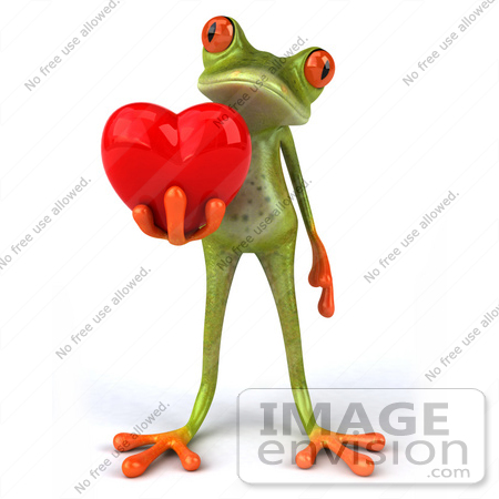 #44212 Royalty-Free (RF) Illustration of a 3d Red Eyed Tree Frog Mascot Presenting a Heart- Pose 2 by Julos