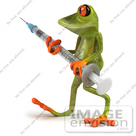 #44213 Royalty-Free (RF) Illustration of a 3d Red Eyed Tree Frog Mascot Holding a Syringe - Pose 2 by Julos