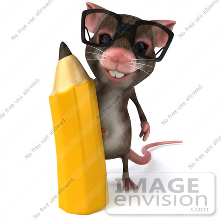 #44231 Royalty-Free (RF) Illustration of a 3d Mouse Mascot Holding a Pencil - Pose 1 by Julos