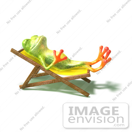#44236 Royalty-Free (RF) Illustration of a Cute Green 3d Frog Sun Bathing - Pose 1 by Julos