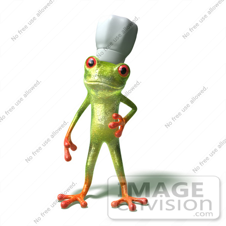 #44238 Royalty-Free (RF) Illustration of a Cute Green 3d Frog Chef Wearing A Hat - Pose 1 by Julos