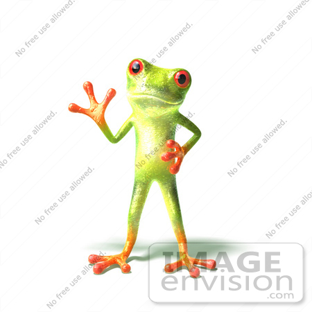 #44239 Royalty-Free (RF) Illustration of a Cute Green 3d Frog Waving - Pose 3 by Julos