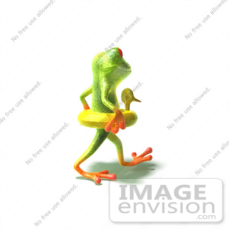 #44242 Royalty-Free (RF) Illustration of a Cute Green 3d Frog Wearing A Ducky Inner Tube - Pose 4 by Julos