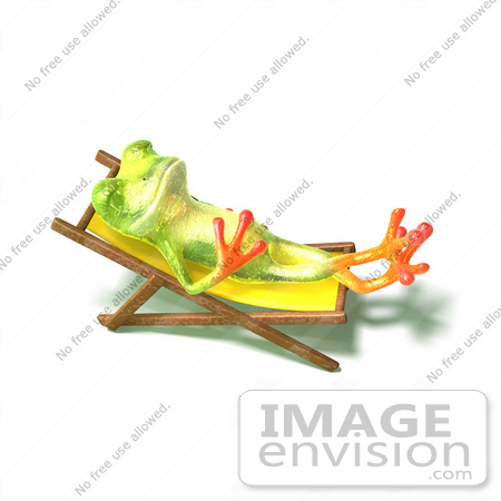 #44247 Royalty-Free (RF) Illustration of a Cute Green 3d Frog Sun Bathing - Pose 3 by Julos
