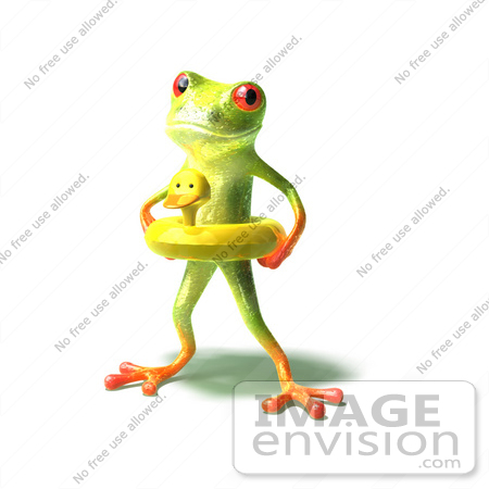 #44248 Royalty-Free (RF) Illustration of a Cute Green 3d Frog Wearing A Ducky Inner Tube - Pose 1 by Julos