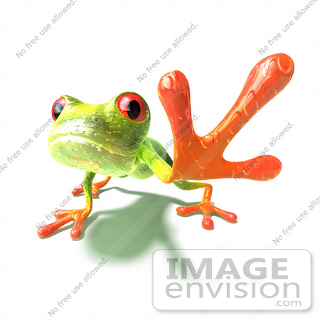 #44249 Royalty-Free (RF) Illustration of a Cute Green 3d Frog Reaching Outwards With His Foot - Version 2 by Julos