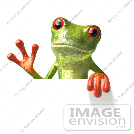 #44251 Royalty-Free (RF) Illustration of a Cute Green 3d Frog Waving And Holding A Sign by Julos