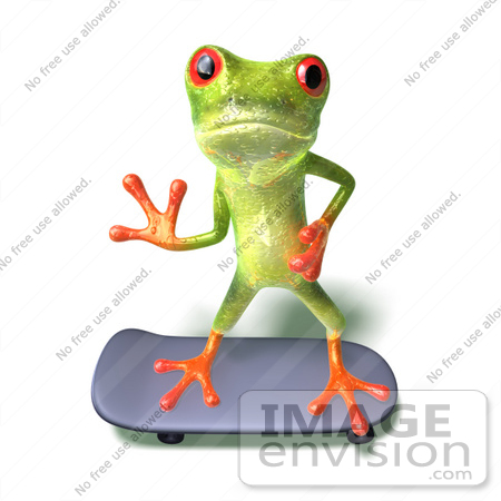 #44252 Royalty-Free (RF) Illustration of a Cute Green 3d Frog Skateboarding - Pose 2 by Julos