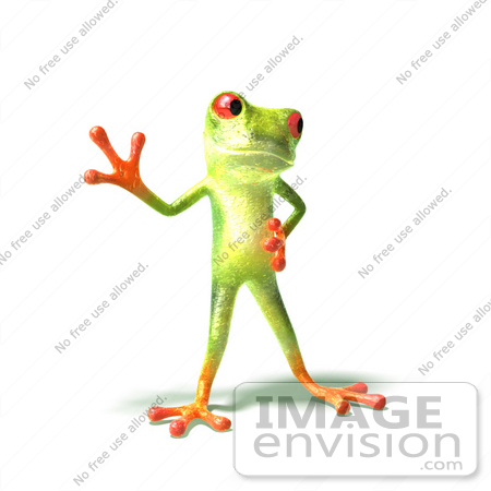 #44253 Royalty-Free (RF) Illustration of a Cute Green 3d Frog Waving - Pose 1 by Julos