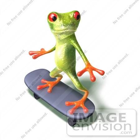 #44254 Royalty-Free (RF) Illustration of a Cute Green 3d Frog Skateboarding - Pose 3 by Julos