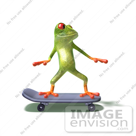 #44255 Royalty-Free (RF) Illustration of a Cute Green 3d Frog Skateboarding - Pose 1 by Julos