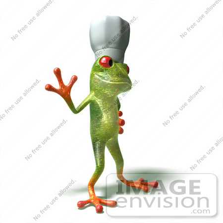 #44259 Royalty-Free (RF) Illustration of a Cute Green 3d Frog Chef Wearing A Hat - Pose 2 by Julos