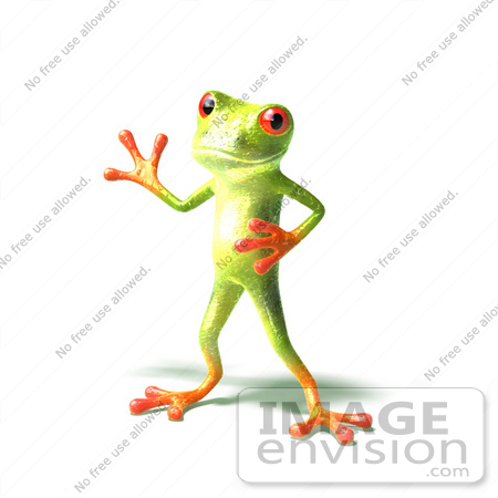 #44260 Royalty-Free (RF) Illustration of a Cute Green 3d Frog Waving - Pose 2 by Julos