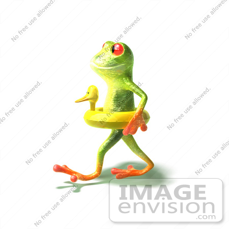 #44261 Royalty-Free (RF) Illustration of a Cute Green 3d Frog Wearing A Ducky Inner Tube - Pose 2 by Julos