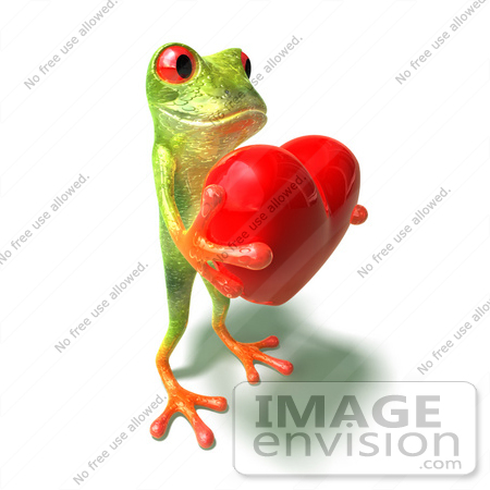 #44264 Royalty-Free (RF) Illustration of a Cute Green 3d Frog Holding A Love Heart - Pose 4 by Julos